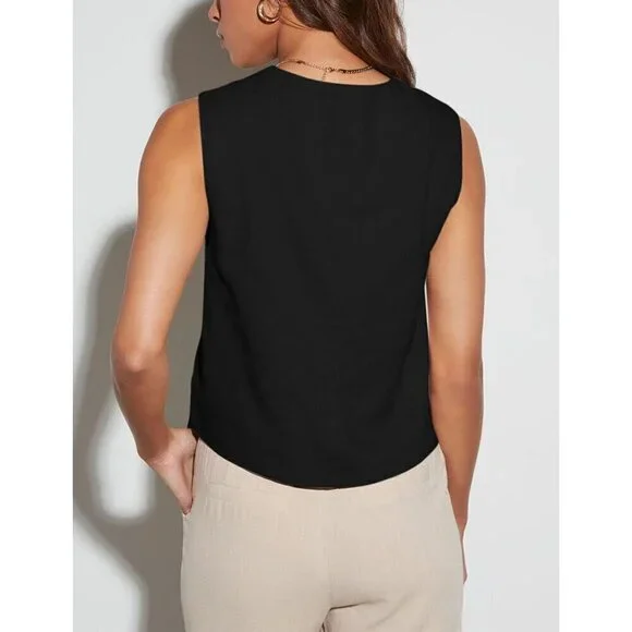 Womens Black Casual Button Down Sleeveless Vest Waistcoat with Pocket - Picture 5 of 6